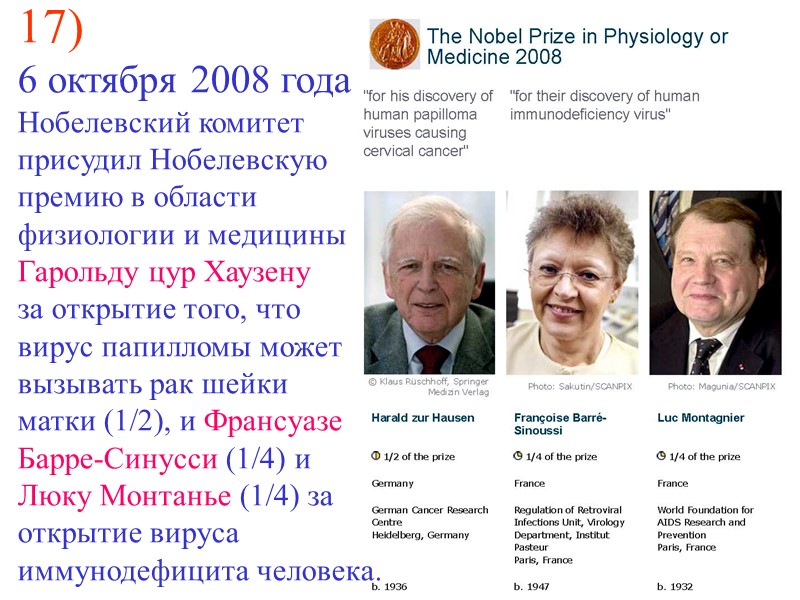 17)  6 октября 2008 года  Нобелевский комитет  присудил Нобелевскую  премию